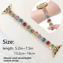 1pc Fashion Bracelet Watch Band, Compatible With 38-49mm Bands, Decorated With Colorful Crystal Elastic Strap, Fits Models And 20/22mm Lug Width Smart Watches Like Galaxy Watch, Suitable As Valentine's Day Gift (Band Only) - Gold - View 4
