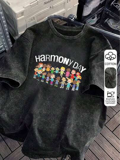 1. Children's Multicolor Printed Round Neck Short Sleeve T-Shirt, Inclusive And Warm Design, Plus Size Women's T-Shirt, Washed Cotton T-Shirt, Plus Size Women's Casual Wear, Polka Dot Fabric, Plus Size Comfortable Round Neck Casual Top, Vintage Distressed T-Shirt, Plus Size Women's Clothing, Spring/Summer Apparel