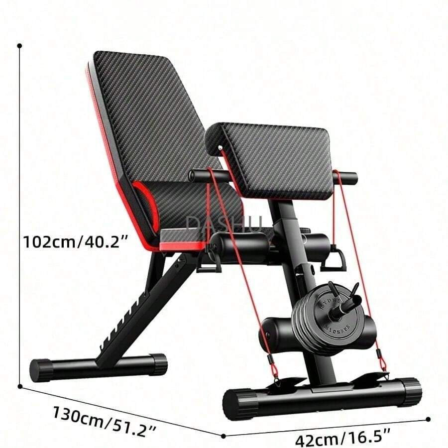 Ejercicio Multifuncional Ajustable con Banda de Resistencia y Almohadilla de Soporte de Mancuernas, Banco Pesas Multiposiciones Plegable para Entrenamiento en Casa, Gimnasio, Levantamiento de Pesas, Ejercicio y Entrenamiento de Cuerpo Completo - por defecto - Ver 1