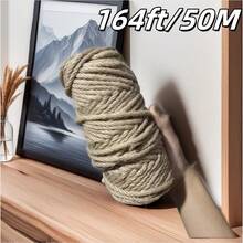 50m 6mm Thick Durable Sisal Rope, DIY Handcraft, Pet Climbing Frame, Gardening Decor, Furniture Protection - Camel - View 1