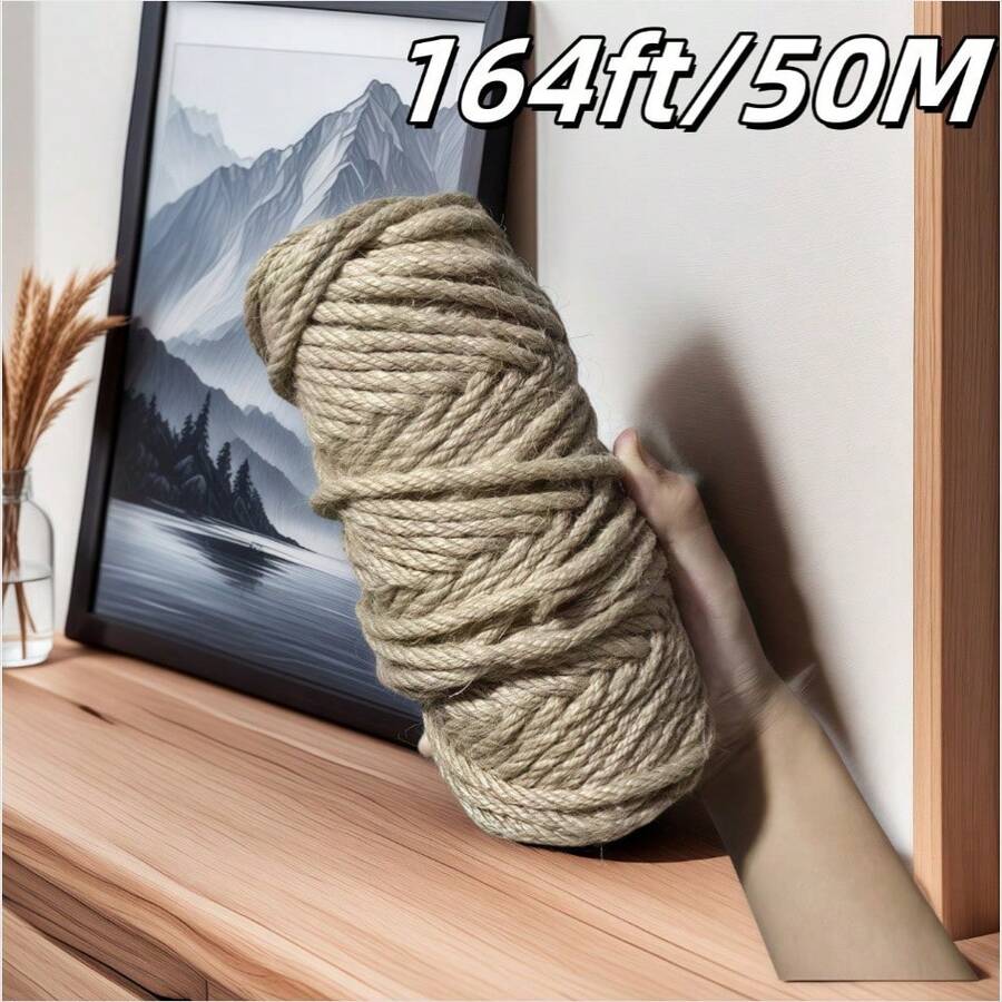 50m 6mm Thick Durable Sisal Rope, DIY Handcraft, Pet Climbing Frame, Gardening Decor, Furniture Protection - Camel - View 1