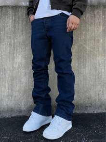 Quần jeans nam dáng vintage màu xanh nhạt, chất liệu co giãn, kiểu dáng thường ngày, phong cách đường phố Mỹ đa năng, phù hợp cho mùa xuân và mùa thu. - Rửa tối - Xem 1