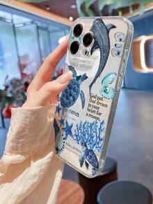 1pc Fashionable Popular Deep Sea Refreshing Marine Life 2D Pattern Full Coverage Anti-Slip Soft TPU Phone Case, Compatible With IPhone 17, 16, 15, 14, 13, 12, 11 PRO/PRO MAX/PLUS And Other Galaxy Models, Suitable As Birthday, New Year, Valentine's Day, Easter, April Fool's Day Gift For Friends, Family, Colleagues, Loved Ones - Clear - View 3