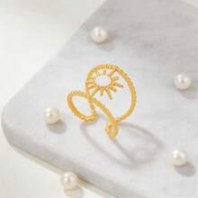 COINBUFF 1pc Personalized Hollow Sun Stainless Steel Gold Plated Adjustable Non-Fading Ring, Suitable For Daily Wear And Holiday Gifts - As Shown - View 2