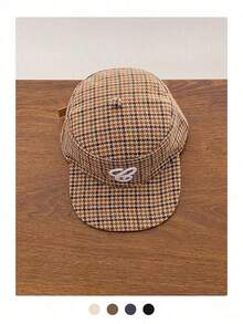 1pc Soft Top Flat Bill Hat, Retro Skateboard 5-Panel Cap, Women Camouflage Brim Hat, BiteBerry Original New American Letter Contrast Color Corduroy Plaid Baseball Cap, Unisex Corduroy Plaid Fashion Simple Casual Sun Hat, Outdoor Street Skater Hippie Chicks Style Cap IDKH - 標誌棒球帽 - 查看 2