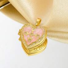 1pc Fashionable Heart Shaped Pendant, DIY Pendant, Niche Design High-End Creative Colorful Enamel Photo Box Copper Gold-Plated Necklace Pendant For Women