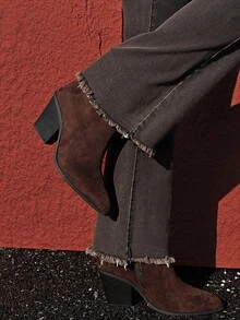 Fall/Winter 25 New Suede Pointed Toe High Heel Ankle Boots For Women, Chunky Heel, Gorgeous Brown Maillard Boots, Skinny Boots, Boots - Coffee Brown - View 4