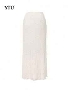 YIU优雅休闲白色针织镂空长裙，性感沙滩装，雪纺蕾丝质感，夏季度假连衣裙，情人节约会装 - 白色 - 查看 7