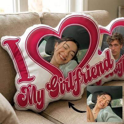 Customized Photo Heart-Shaped Throw Pillow, Personalized Cushion, Couple Portrait Decorative Pillow, Valentine's Day Decor