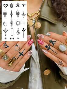 6 PCS / 1 Pc Herbal Juice Semi-Permanent Magic Tattoo Stickers - Minimalist Tattoos. These Are Spider Webs, Snake Stars, Geometric Lines, Flowers, Hearts, Valentine's Day, Carnival Gift Patterns. Suitable For Daily Parties And Festival Gifts. Shoulder, Neck, Arm, Finger, Leg, Collarbone, Body. Semi-Permanent Tattoo, Waterproof, Non-Reflective. Tattoo Sticker, Fake Tattoo. - Blue - View 15