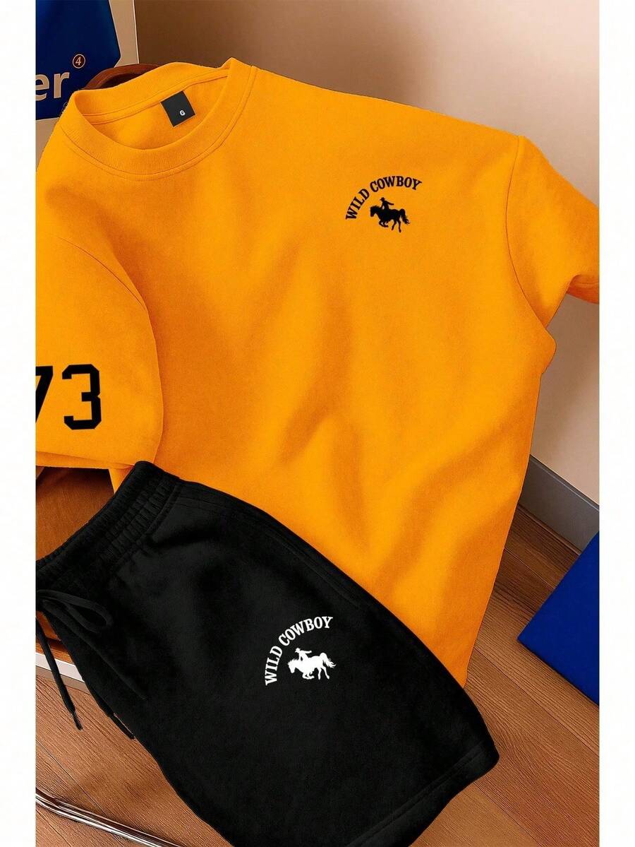 Men's T-Shirt And Shorts Set - New Summer Collection - Modern - Premium Cotton - 橘色 - 查看 1