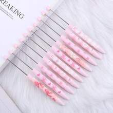 10/5pcs Long Beaded Pen With Printed Design, Pink Bow Ballpoint Pen, Suitable For Valentine's Day Gifts, Back To School - Multicolor - View 11