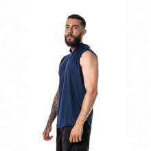 Alpha Men's Tank Top With Hood For Gym, Workout, Weightlifting - Navy Blue - View 4