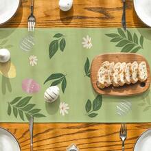 Green Rabbit, Egg, Leaf Flower Easter Table Runner, Seasonal Spring Kitchen Dining Table Decor For Home Party - Green - View 7