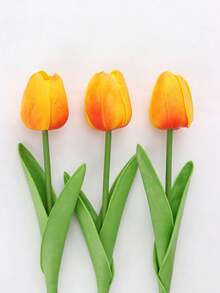 3pcs Artificial Tulip Flowers Decor, Home Decoration Accessories, Living Room & Bedroom Ornaments - Sunset Glow - View 4