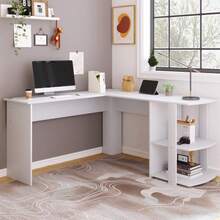 (=WF314182AAA) Corner Desk 140 Cm, L-Shaped Computer Desk With 2 Shelves, H 75/W 140/D 140 Cm, White - trắng - Xem 2