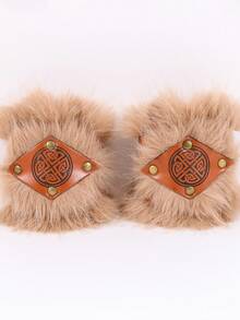 2pcs Medieval Viking Style Distressed PU Leather Fingerless Gloves, Viking Knight Gauntlet Wristband, Cosplay Accessory, Halloween Costume Props