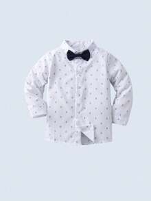 3pcs Young Boys Gentleman Outfit - White Long Sleeve Shirt With Bow Tie, Suspender Pants, And Navy Blue Suit Jacket, Fashionable & Outfit For Birthday Party, Wedding, Ring Bearer, Formal Occasions - Navy Blue - View 8