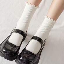 Calcetines de media caña finos de encaje para mujer, orejas con volantes blancos JK, calcetines casuales versátiles para el verano - Multicolor - Ver 5