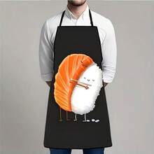 1PC Cartoon Salmon Sushi Pattern Apron Cute Food Print Kitchen Oil-Proof Waist Apron Fun Catering Work Cooking Home Apron - Multicolor - View 4