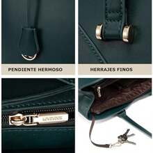 Bolsa mujer para laptop hasta 15.6 pulgadas de cuero vegano, portafolio para mujer para computadora, bolsa de mano para laptop para mujer, bolsos ejecutivo mujer - verde oscuro - Ver 6