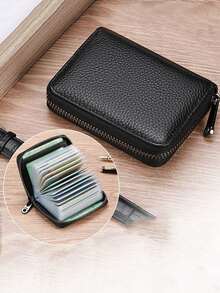 1pc Soft Leather Men's 20-Card Capacity Anti-Magnetic Multi-Card Slim Wallet, Anti-Theft, Large Capacity For Bank Cards - Black - View 1