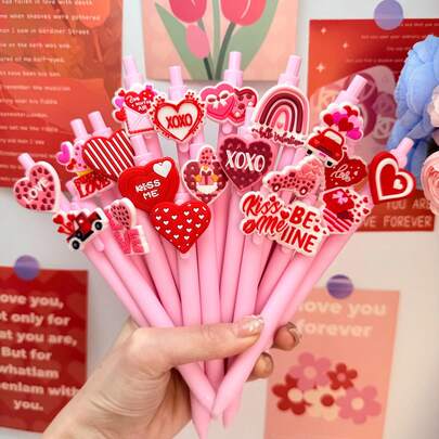 5/10支装创意简约可爱情人节心形按动圆珠笔，校园/学校主题返校系列，情人节礼物，生日礼物，随机款式