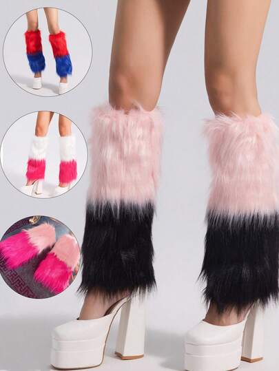 1 Pair Y2K Retro Faux Fur Fuzzy Leg Warmers, Candy Color Tie-Dye Warm Dance Subculture Gothic Style Leg Warmers
