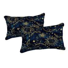 Queen Blue Galaxy Comforter Set Bed In A Bag - 8PC Gold Moon & Stars Bohemian Universe Bedding - 藍色1 - 查看 8