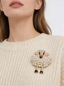 "1pc Cute Sheep Brooch Pin - Golden-Tone & Fleece-Like Texture, Elegant Christmas & Holiday Jewelry For Women, Party, Everyday Outfits - Zinc Alloy " - Little Sheep - View 3