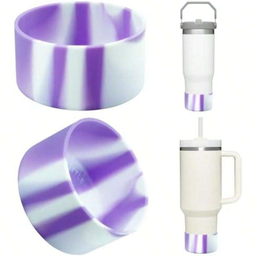 Upgrade 2PCS Protective Silicone Boot For Adventure 40oz 30oz IceFlow 20oz 30oz Tumbler, Water Bottle Bottom Sleeve Cover Accessories For Mug Cup()(Purple+White 20-40 Fl Oz) - 彩色 - 查看 1