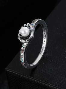 1枚情人节主题浪漫珍珠贝壳戒指，银色单指戒指，女士款，优雅个性日常佩戴，送给女友的礼物，情人节礼物（消耗品）（提示：由于光线和拍摄角度的原因，实物与图片可能存在轻微色差） - 銀色戒指 - 查看 6