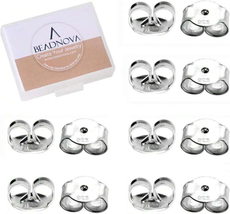 BEADNOVA Respaldos de pendientes de plata de ley 925 con mariposa, respaldos de pendientes de cierre para pendientes de botón, hipoalergénicos, recambios seguros para postes de pendientes (12 piezas) - ColorA - Ver 1