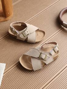 1 par de sandalias para niños con parte superior de PU, suela antideslizante y cierre de gancho y bucle - Camel - Ver 12