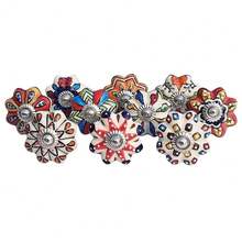 Royal Kraft Vintage Multicolor Hand Painted Ceramic Pull Knobs For Kitchen Cabinet, Door & Drawer, Wardrobe, Cupboard (Set Of 10) Sknob003 - Sknob003 - 查看 1