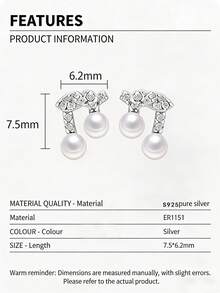 一对S925纯银音符造型耳环，镶嵌珍珠和锆石，优雅复古法式风格，适合日常、约会、派对、简约欧美风、亚洲优雅、中东奢华闪耀、复古欧式精致、职业女性、休闲外出、派对等各种场合。 - 音符 - 查看 7