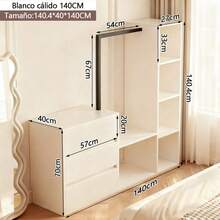Armario Multifuncional Con Cajones Y Barra Para Colgar 140cm - Blanco - Ver 3