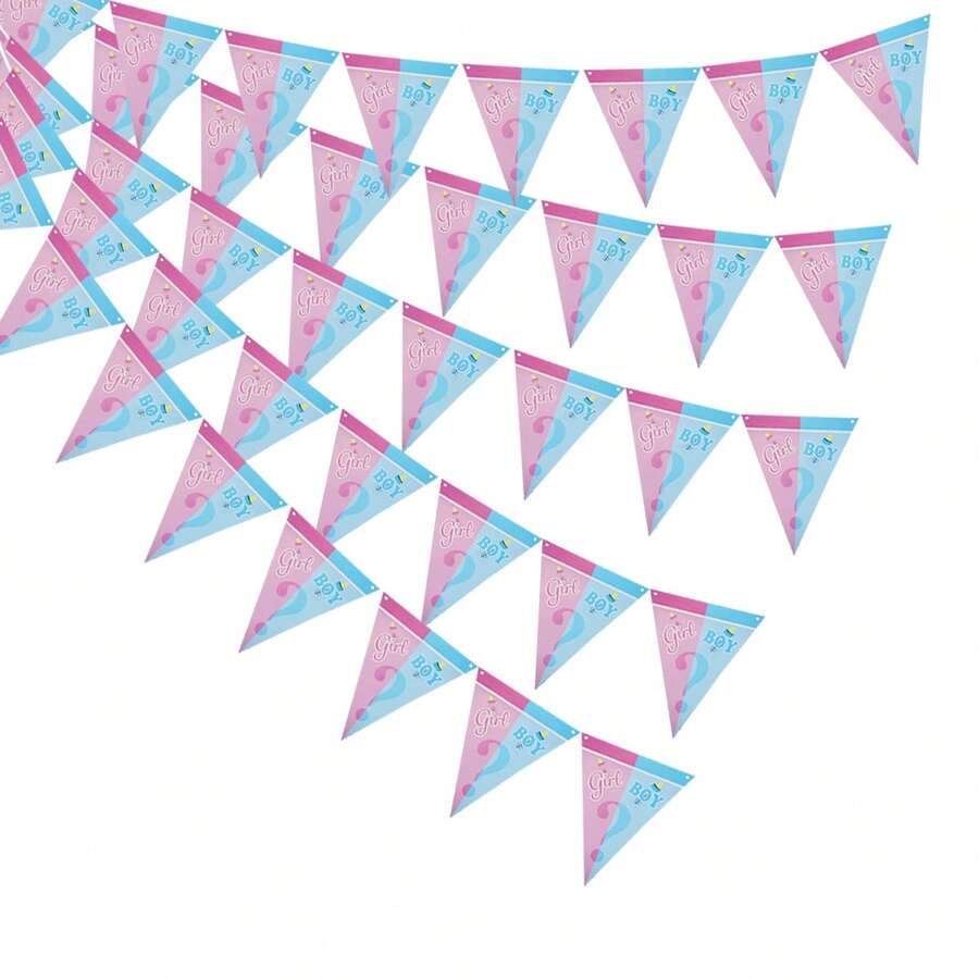 1件/2件/3件装猜宝宝性别；蓝粉相间的三角旗，儿童派对装饰；为儿童房增添气氛 - 彩色 - 查看 1