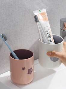 2pcs/Set Pink & White Star & Moon Theme Couple Bathroom Cup Set, Toothbrush Toothpaste Storage Cup, Rinse Cup With Moon & Star Design - Multicolor - View 4