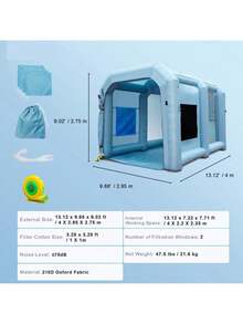 Inflatable Paint Booth 13x10x9ft Inflatable Spray Booth 900W High Powerful Blowers Spray Booth Tent Car Paint Tent Air Filter System For Car Parking Tent Workstation Motorcycle Garage - Blue - View 7