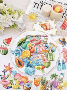 50pcs Summer Beach Creative Waterproof Stickers, Blue Stickers Suitable For Laptop, Skateboard, Guitar, Fridge, Luggage, Helmet, Bumper, Phone, Tablet, Birthday, Party, Valentine's Day, Christmas And Other Holiday Gifts - Multicolor - View 6