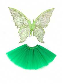 仙女服装套装，配有蝴蝶和四叶翅膀以及薄纱裙，适合公主派对角色扮演、节日服装道具、嘉年华等场合。 - 彩色 - 查看 10