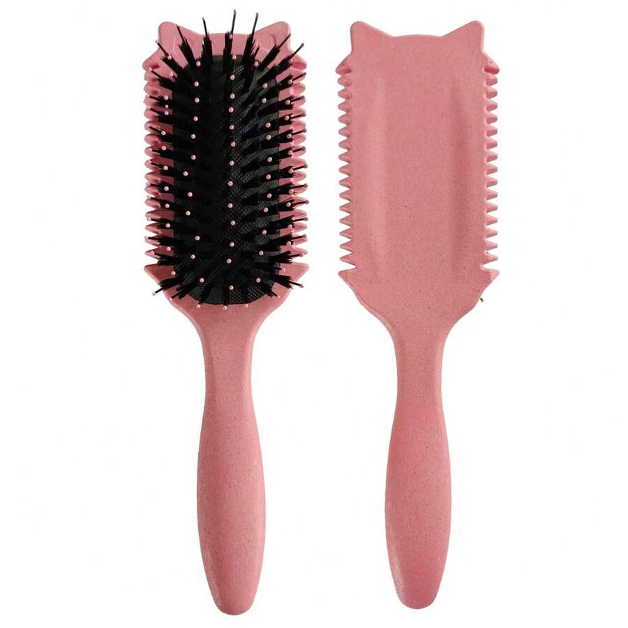 Cat Ear Curl Defining Hair Brush | Anti-Frizz Detangling Comb For Curly & Wavy Hair, Wet & Dry Styling Tool - 粉色 - 查看 1