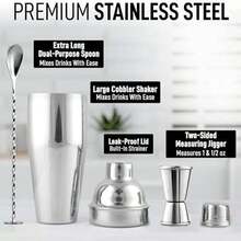 Zulay Kitchen 24 Oz Stainless Steel Cocktail Shaker Set - Mixed Drink Shaker - Martini Shaker Set With Built In Strainer, Double Sided Jigger & Combo Muddler Mixing Spoon - Pro Margarita Shaker - As Pic - View 4