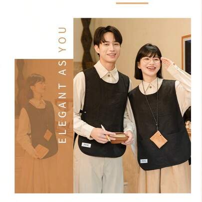 Minimalist Apron Vest With Adjustable Waist Strap, Front And Back Pockets For Convenient Storage, Suitable For Baking, Painting, Bubble Tea, Hot Pot, Catering, Etc. (Black)