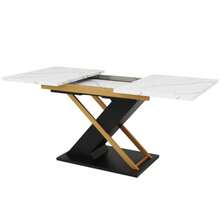 Extendable Dining Table (120-160 X 80cm), Kitchen/Living Room Table, Extendable Dining Table (Extends Up To 160cm Via An Integrated Insert Plate), Dining Table With Gold-Tone Crossed Legs - Black - View 5