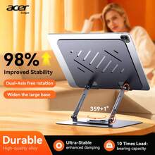 Acer AMS021 Laptop & Tablet 2-In-1 Desktop Stand, Ergonomic Riser, Silicone Non-Slip Foldable Portable, Adjustable Height, Carbon Steel Structure High-Efficiency Cooling Base, Fits Laptops & Tablets Up To 18 Inches - Grey - View 1