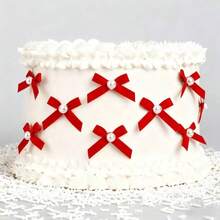 优雅的红色蝴蝶结蛋糕装饰，适用于生日、婚礼、情人节、毕业典礼等各种场合。 - 彩色 - 查看 1