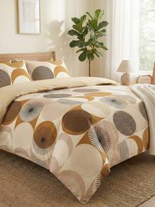 2/3件套床上用品，亲肤舒适，柔软亲肤，暖色调几何圆形图案，透气防尘防滑，轻盈丝滑，四季皆宜，适用于单人床/双人床/大号床，包含1个被套和1/2个枕套，是完美的节日礼物，可机洗，是房间装饰的理想之选。 - 彩色 - 查看 5