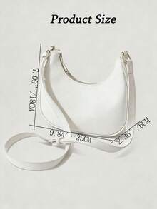New Fashionable And Simple Crescent-Shaped Bright Surface Shoulder Bag, With A Distinctive Texture And Classic Look That's Suitable For Daily And Commuting Use, Detachable Shoulder & Crossbody Bag, Business Casual Women Bag, Perfect For Office, Business And Work, Japanese Bag, Vintage Bag For Women, Street & Japanese Bag For Women , Old Money - 白色 - 查看 10